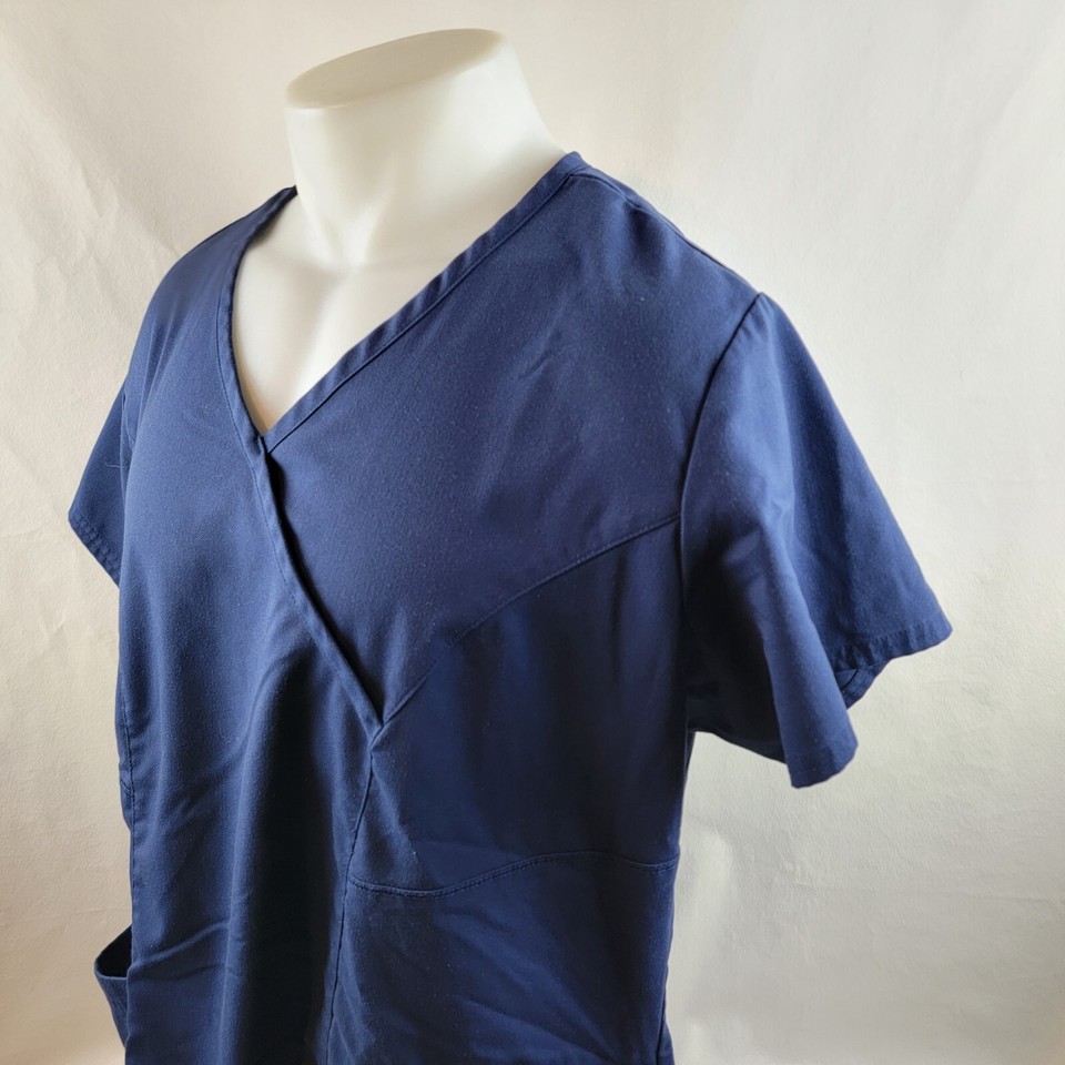 Grey's Anatomy Shirt Womens XL Blue Scrub Top Spandex V Neck Pockets