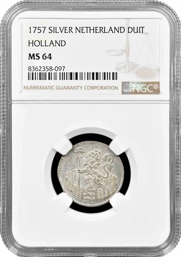 Netherlands (Holland) 1 duit 1757, NGC MS64, "Dutch Republic (1701-1794)"Pop 1/1