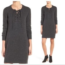 Madewell 100% Merino Wool Lace Up Sweater Dress in Gray