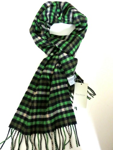 Mens scarf wool & cashmere green navy blue checked Made in Scotland NEW winter - Picture 3 of 5
