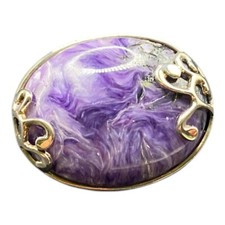 925 Sterling Silver Ring Oval Marbled Purple Russian Charoite Crystal Size 7