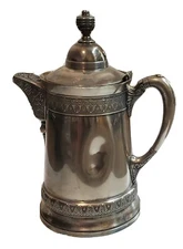 Antique Engraved Ice Pitcher Derby Quadruple Silver Plate Victorian 1800s