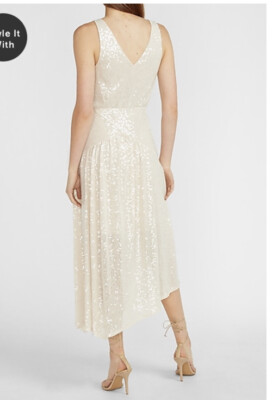 Express Womens Size XS Silver Sequin V Neck MIDI Asymmetric Cinderella Dress  New | eBay