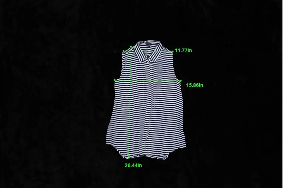 Blusa Top Mujer Theory Blanco Azul Rayas Seda Sin Mangas Abotonada P 4-6 Foto 2 de 4