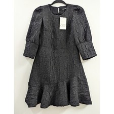 Zara Black Textured Weave Ruffled Mini Dress Size S