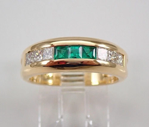 2Ct Princess Cut Lab-Created Green Emerald Wedding Ring 14K Yellow Gold Plated