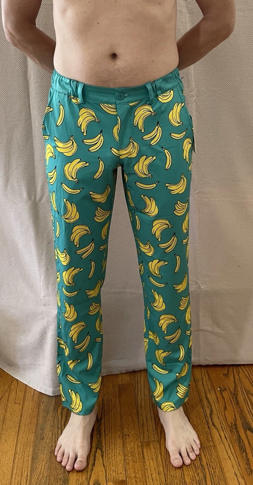 Tipsy Elves Men's Size M Green Havana Banana Bogey Elastic Waist Golf Pants
