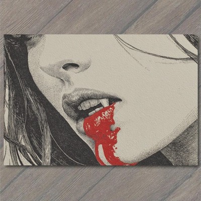 Art Print Vampire Bite Blood Drip Fangs Gothic Noir Seduction Horror Closeup