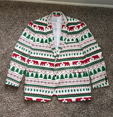 Shinesty Men's White Fair Isle Ugly Christmas Holiday Suit Blazer Size 52