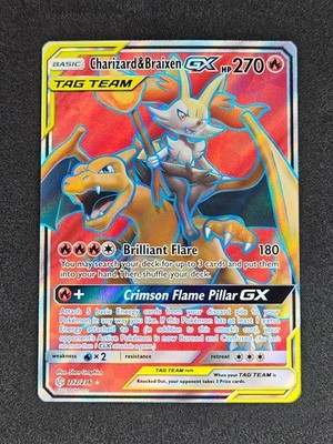 Charizard & Braixen GX Full Art 212/236 Sun Moon Cosmic Eclipse Pokemon Card NM