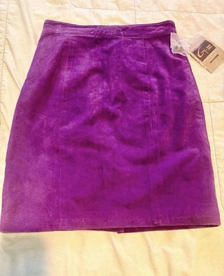G-III Purple Suede Leather A-Line Knee Length Skirt, Lined, Zip Closure 9/10