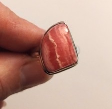 Rhodochrosite Irregular Shaped .925 Sterling Silver Rings Size 8