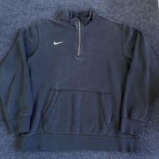 Nike Sweatshirt Mens Large Black Fleece 1/4 Zip Kangaroo Pocket Swoosh Pullover