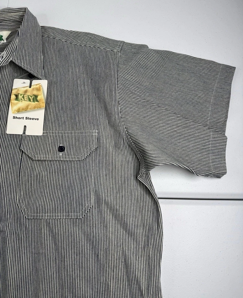 Key Hickory Stripe Logger Shirt Short Sleeve 1/4 Zip Heavy Cotton Work XL NWT - Image 4 of 4