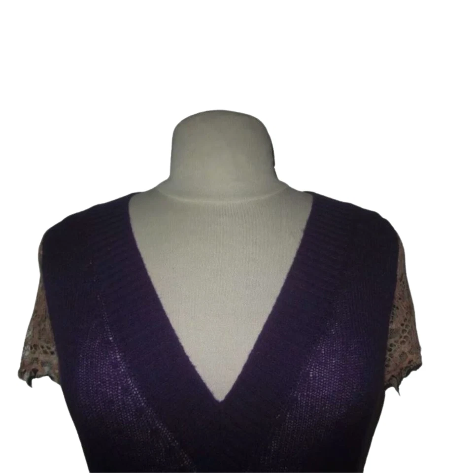 Vicedomini Ungaro Top Small Cashmere Purple Lace Sleeve Knit Slim Fit Italy - Image 4 of 4