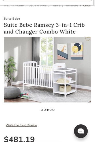 Suite Bebe Ramsey 3 in 1 Convertible Baby Crib and Changer in a Natural Finish