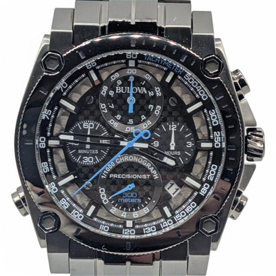 Bulova 98B229 Precisionist Chronograph Watch Men's Gray Black Strap Used 