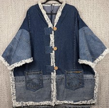 Handmade Patchwork Denim Jacket Shawl Boho Festival Upcycled Frayed Raw Hem