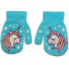 Toddler Unicorn Stars Mittens Blue Knit Warm Winter Accessories Cold Weather