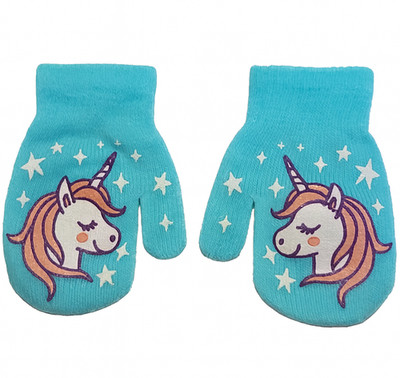 Toddler Unicorn Stars Mittens Blue Knit Warm Winter Accessories Cold Weather