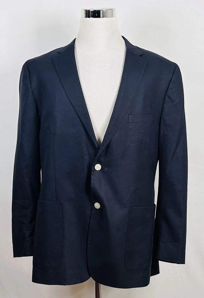 Tasso Elba 46L Sport Coat Silk Cotton Blend Navy Blue Two Button Double Vented - Image 2 of 4