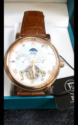 Bibi Luxury Rose Gold Color Bezel & Case White Face Sun & Moon Face...