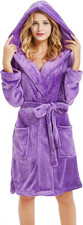 Women Hooded Fleece Robe, Short Plush Robes for Womens with Hood Soft Warm Spa B