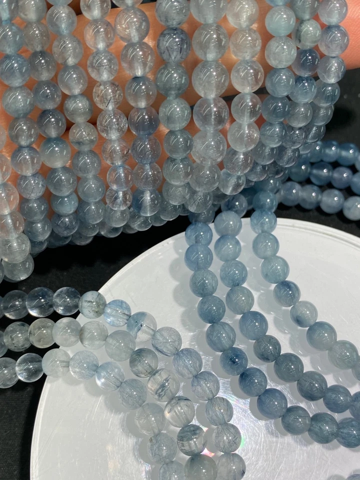 6mm 1pcs Natural Blue hair Rutilated Quartz Crystal Beads Bracelet - Image 4 of 4