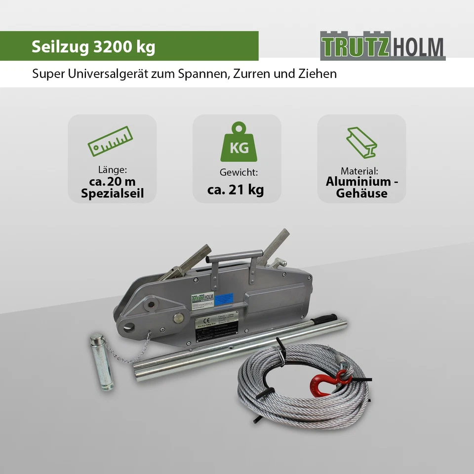 Seilzug Seilwinde Forstseilwinde Greifzug Offroad Winde 3200kg 3,2 t to 20m Seil - Bild 2 von 4