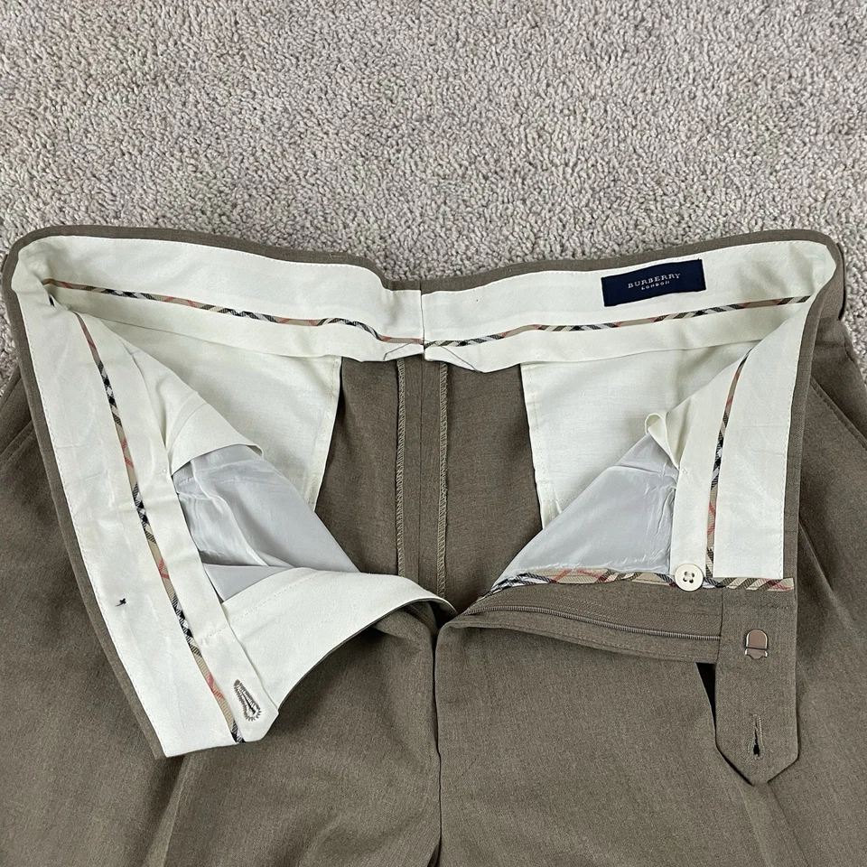 Burberry London Pantalones Para Hombres 346x30 Marrón Plisado Lana Vestido Formal Hecho en EE. UU. T583 Foto 4 de 4