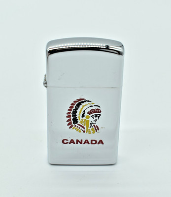 Zippo Slim - CANADA INDIAN CHIEF, New, 1976, Chrome, Niagara Falls CANADA