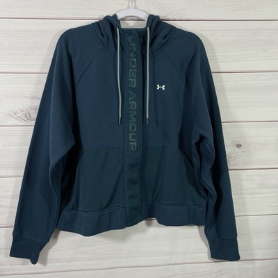 Under Armour Rival Fleece Mesh Full-Zip Hoodie Womens Size XL Green.