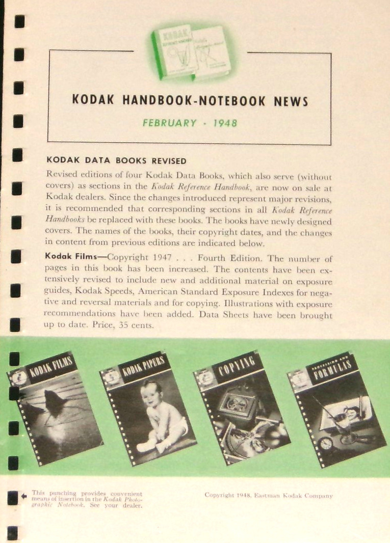 Kodak Handbook - Notebook News February 1948 Data Books Revised NF