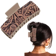 DEEKA Western Hair Clip, Large Real 1 Count (Pack of 1), Brown Embossed 