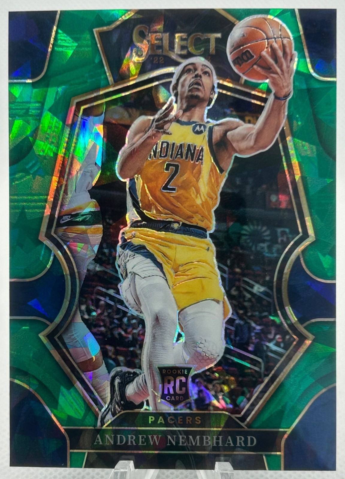 2022 Panini Select Andrew Nembhard Green Ice Prizms #186 RC Premier Level Pacers
