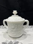 VTG IMPERIAL GLASS White Milk Glass open Rose Sugar bowl with lid 7”T X 4.5”W