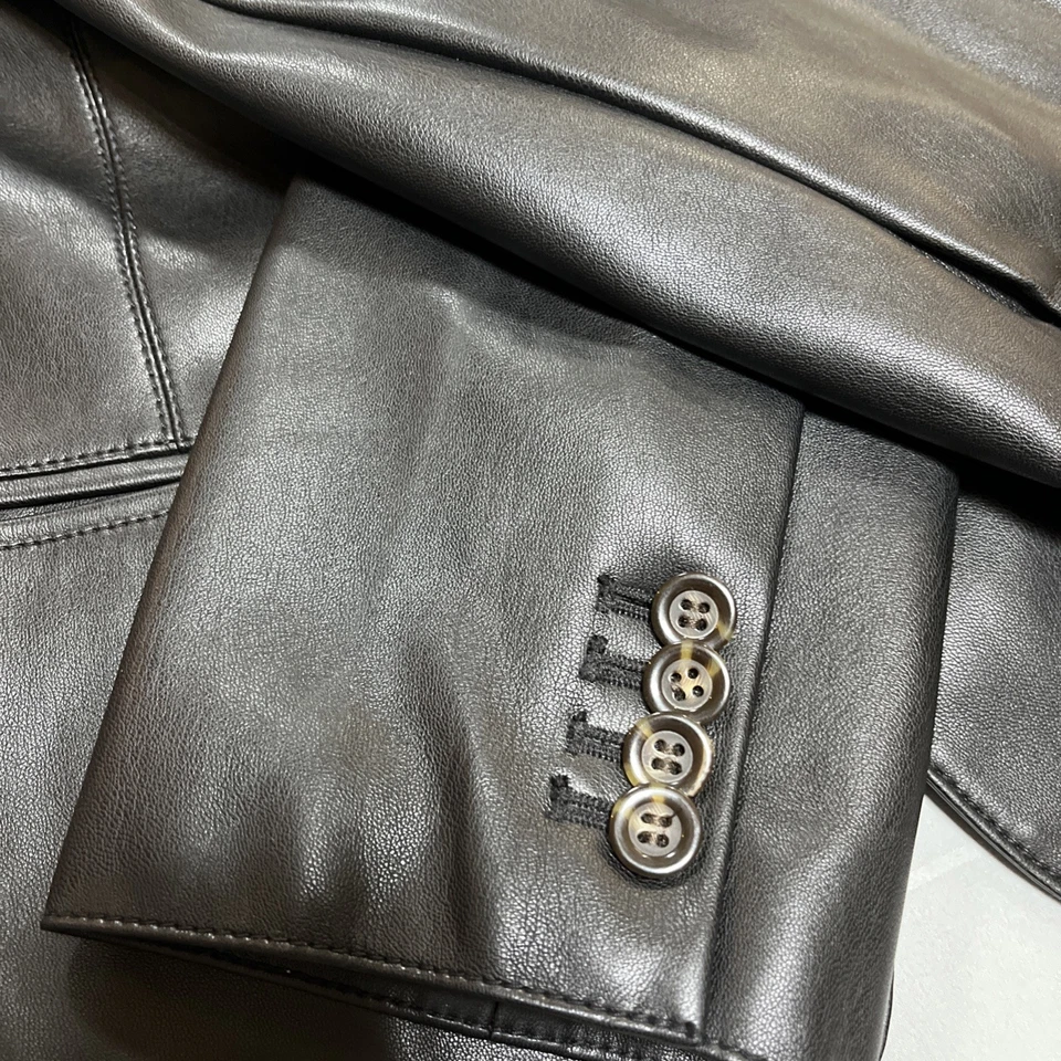 Chaqueta Blazer Ann Taylor Factory Negra Imitación Cuero Manga Larga Talla 14 Foto 4 de 4