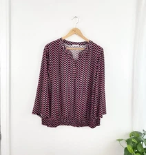 Notations 1X Pink Black Chevron 3/4 Sleeve Blouse Top Women’s Plus 1X
