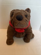 Dan Dee Brown Bulldog Super Soft Plush W/heart Collar 13  Tall Preowned EUC