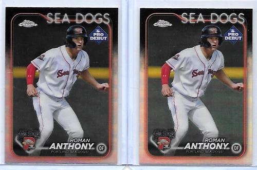 (2) CARD LOT 2024 TOPPS CHROME PRO DEBUT  ROMAN ANTHONY ROOKIE REFRACTOR SSP