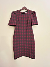 Calvin Klein Women's Plaid Puff Sleeve Sheath Dress Size 8 Maroon & Black
