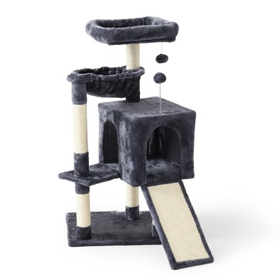 37-inch Cat Tree Tower with Multi-Level Cat Condo, Scratching Posts,2-Door Ca...