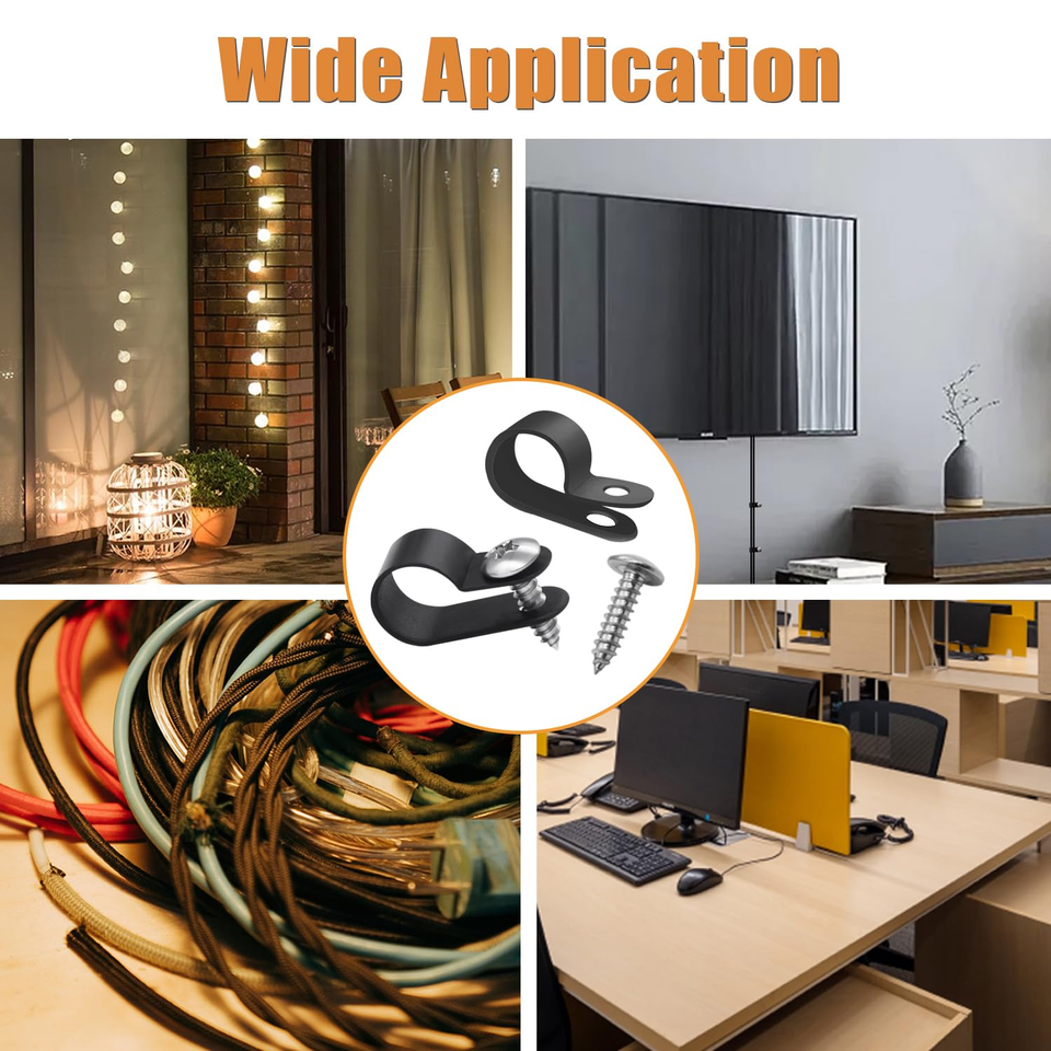 222PCS Cable Clips Wire Clips Assortment Kit Nylon Plastic R-Type Cable ...