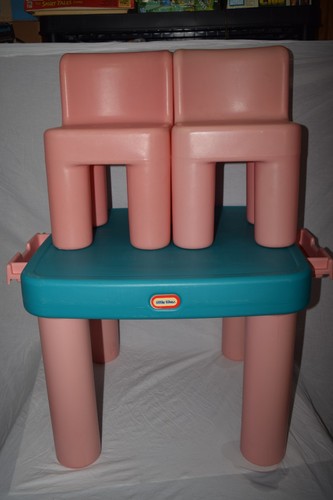 Little Tikes Tykes Vintage Table Chairs Drawer Kids GUC Unique Color Pink Green