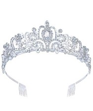 Crystal Tiara Crown with Combs for Women and Girls, Princess Queen 1-Silver