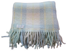 Plaid Acrylic Fringe Blue Yellow Baby Blanket Made in Italy Infant Boys Vintage