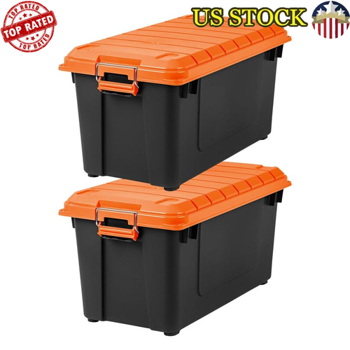 2PCS 22 Gal Plastic Storage Box with Latching Lids Totes Heavy Duty Containers