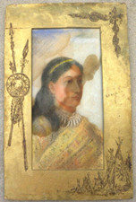 Native American Indian antique pastel of Zuni woman New Mexico unique rare piece
