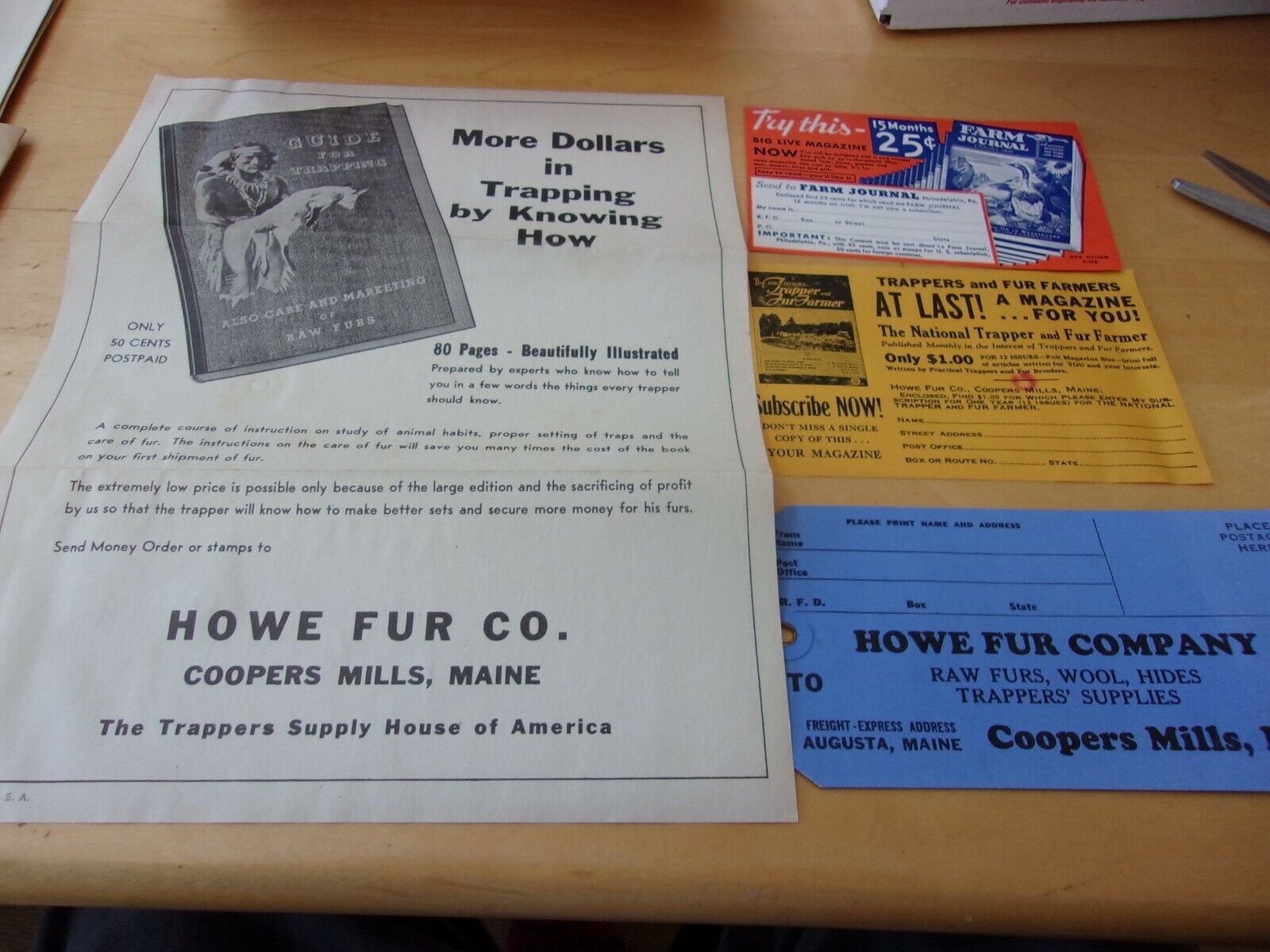 VINTAGE LOT HOWE Product FUR CO. COOPERS MAINE HOU High order MILLS SUPPLY TRAPPERS