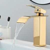 Waschtischarmatur Bad Gold Wasserfall Waschbecken Wasserhahn Mischbatterie